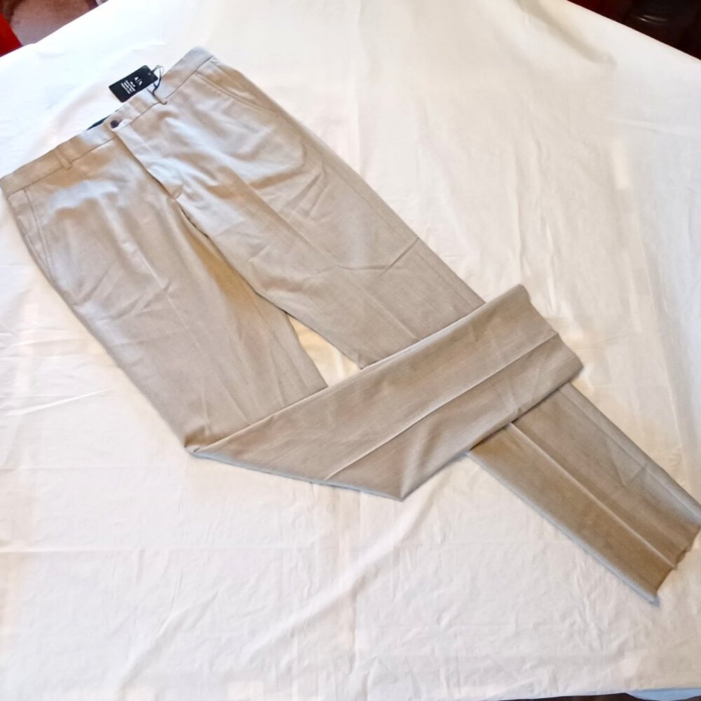 NEW Armani Exchange Light Grey Taupe Modern Fit Flat Front Textured Dress Pants